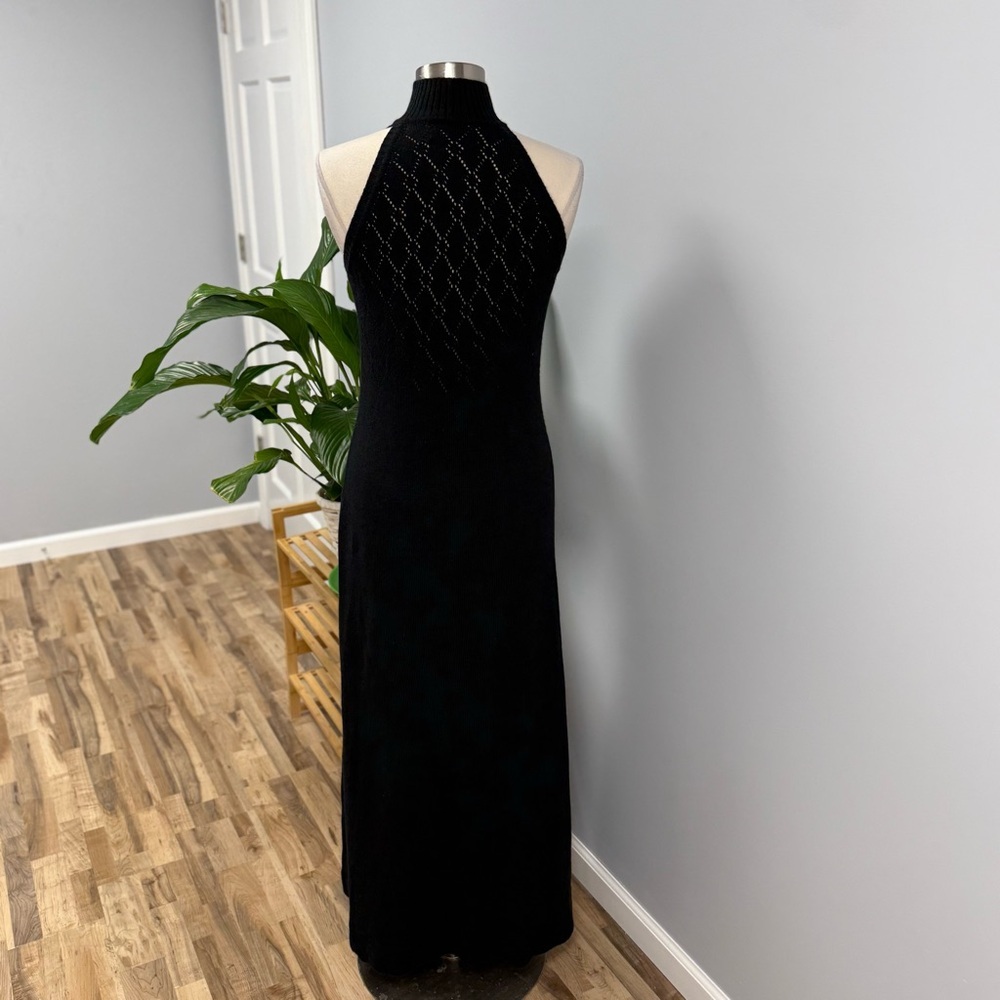 Francesca Of Damon Sweater Dress Dress Maxi IT 12 -US M Black Pointelle Vtg 70s - Picture 2 of 7